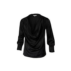 BLACK COWNECK SILK TOP