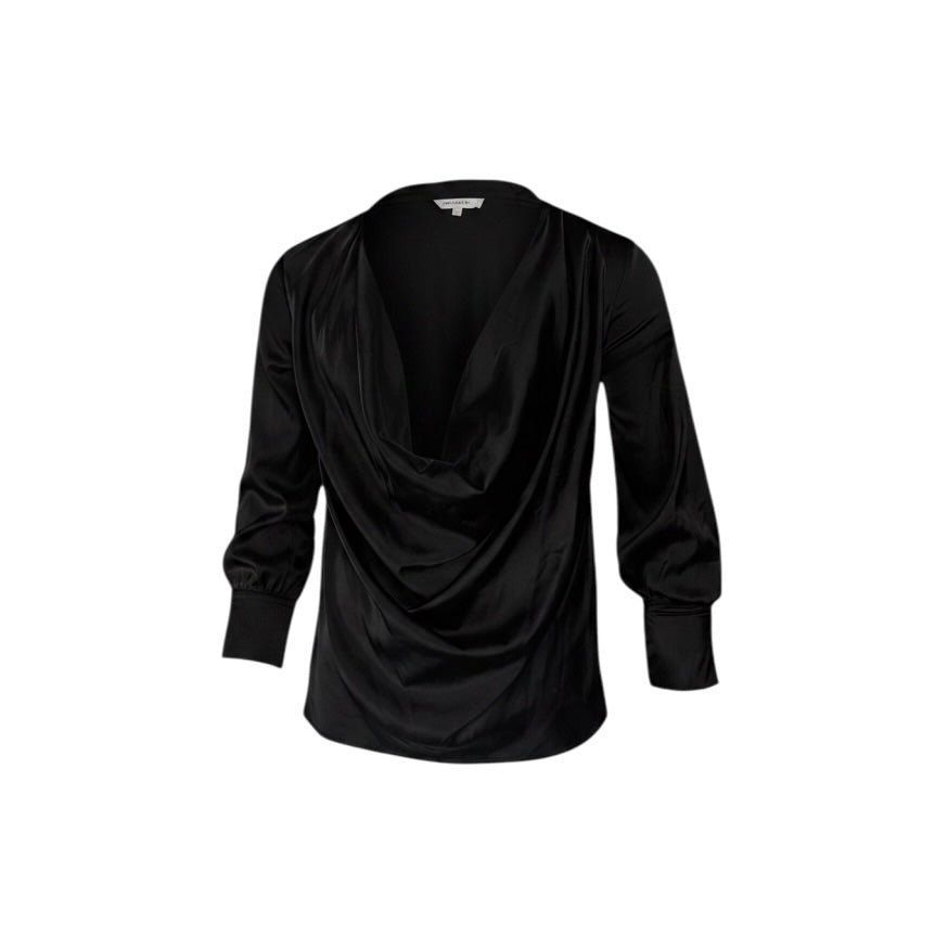 BLACK COWNECK SILK TOP