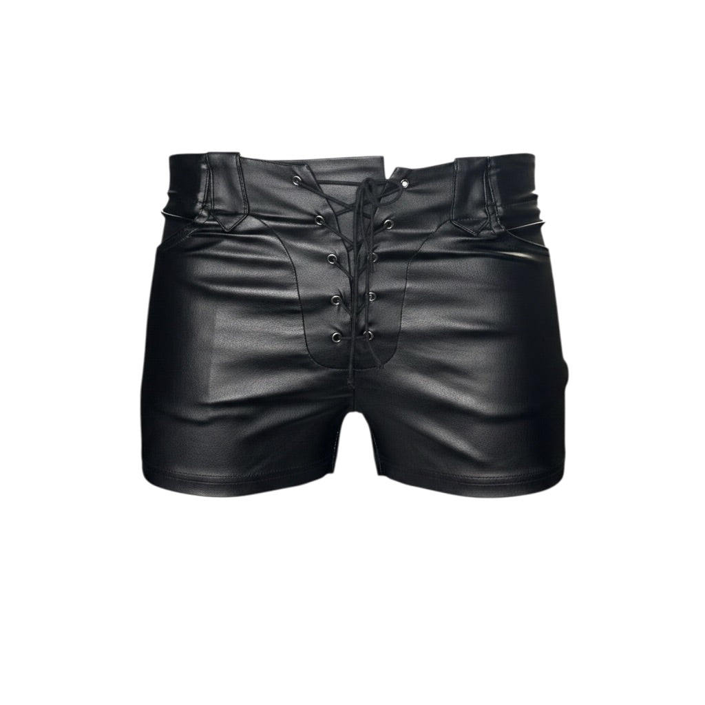 LEATHER BLACK LACED SHORTS