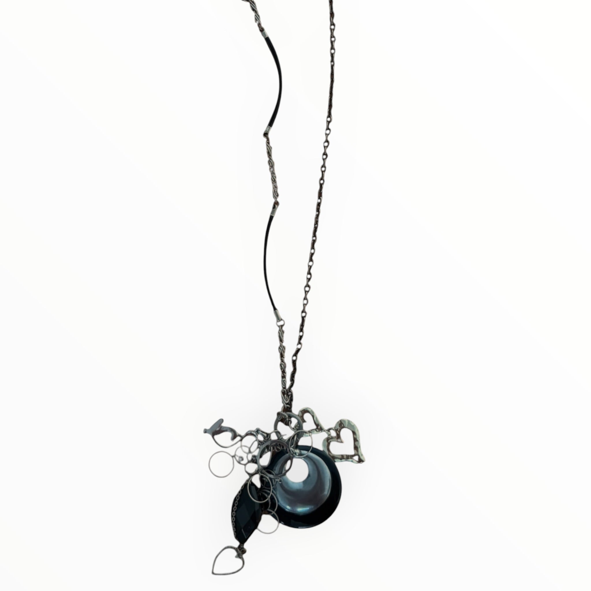 SILVER AND BLACK CHARMS NECKLACE