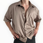 BROWN SILK BUTTON UP