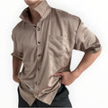 BROWN SILK BUTTON UP
